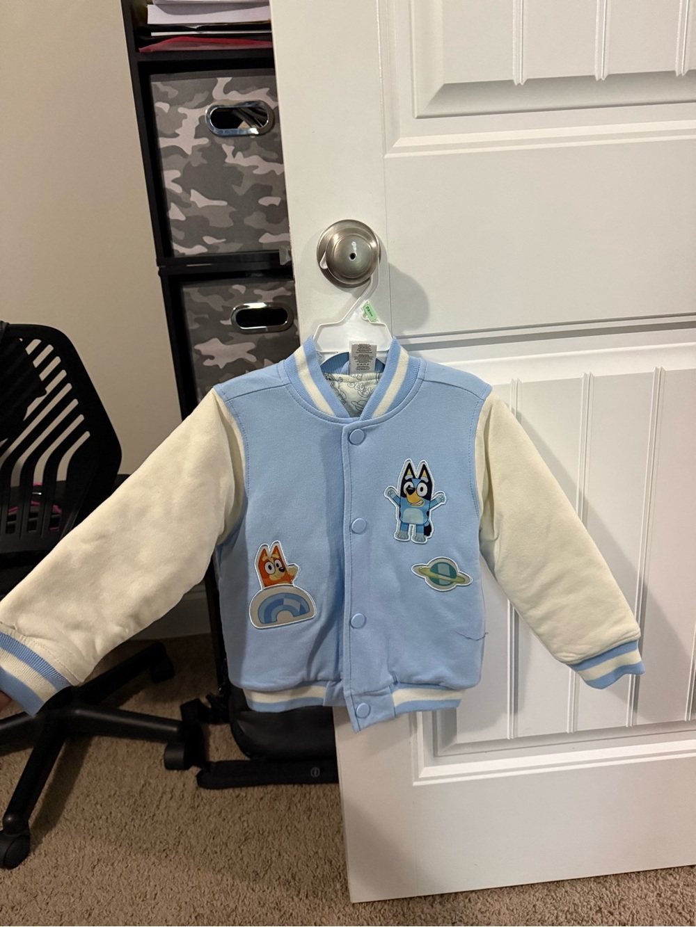 Kids Light Blue & Cream Cartoon Patch Jacket